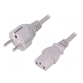 Cable | CEE 7/7 (E/F) plug,IEC C13 female | 1.5m | grey | PVC | 3x1mm2