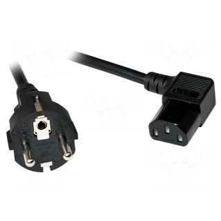 Cable | CEE 7/7 (E/F) plug,IEC C13 female 90° | 2m | black | 10A