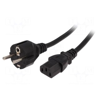 Cable | CEE 7/7 (E/F) plug,IEC C13 female | 1.5m | black | PVC | 16A