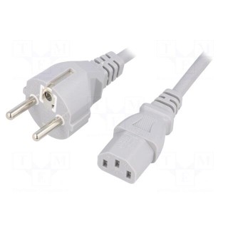 Cable | CEE 7/7 (E/F) plug,IEC C13 female | 1.5m | grey | PVC | 16A