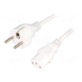Cable | CEE 7/7 (E/F) plug,IEC C13 female | 1.5m | white | PVC | 16A