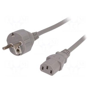 Cable | CEE 7/7 (E/F) plug,IEC C13 female | 1.8m | grey | PVC | 16A