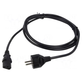 Cable | 3x1mm2 | CEE 7/7 (E/F) plug,IEC C13 female | PVC | 2.5m | 10A