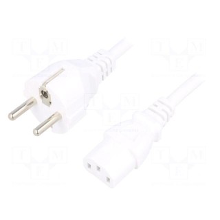 Cable | CEE 7/7 (E/F) plug,IEC C13 female | 3m | white | PVC | 3x1mm2