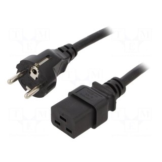 Cable | CEE 7/7 (E/F) plug,IEC C19 female | 3m | black | 16A | 250V