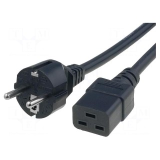 Cable | CEE 7/7 (E/F) plug,IEC C19 female | 2m | black | PVC | 3x1mm2