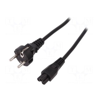 Cable | CEE 7/7 (E/F) plug,IEC C5 female | 1.8m | black | 10A | 250V