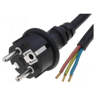 Cable | CEE 7/7 (E/F) plug,wires | 3m | black | neoprene | 3x1mm2 | 10A