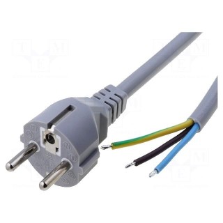 Cable | CEE 7/7 (E/F) plug,wires | 1.8m | grey | PVC | 3x1mm2 | 16A | 250V