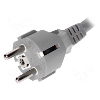 Cable | CEE 7/7 (E/F) plug,wires | 3m | grey | PVC | 3x1,5mm2 | 16A | 250V