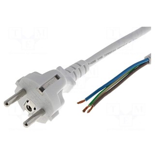 Cable | CEE 7/7 (E/F) plug,wires | 3m | white | PVC | 3x1,5mm2 | 16A