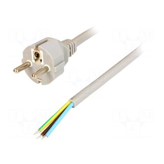 Cable | 3x1.5mm2 | CEE 7/7 (E/F) plug,wires | PVC | 5m | grey | 16A | 250V