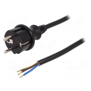 Cable | SCHUKO plug,CEE 7/7 (E/F) plug,wires | 3m | black | PVC | 16A
