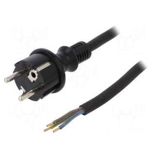 Cable | SCHUKO plug,CEE 7/7 (E/F) plug,wires | 3m | black | rubber