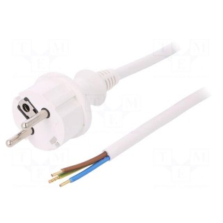 Cable | SCHUKO plug,CEE 7/7 (E/F) plug,wires | 3m | white | PVC | 16A