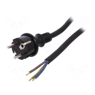 Cable | SCHUKO plug,CEE 7/7 (E/F) plug,wires | 5m | black | rubber