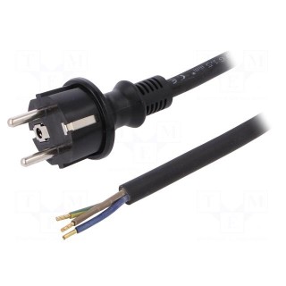 Cable | SCHUKO plug,CEE 7/7 (E/F) plug,wires | 5m | black | rubber