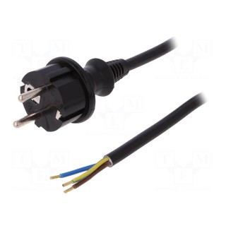 Cable | SCHUKO plug,CEE 7/7 (E/F) plug,wires | 1.5m | black | PVC
