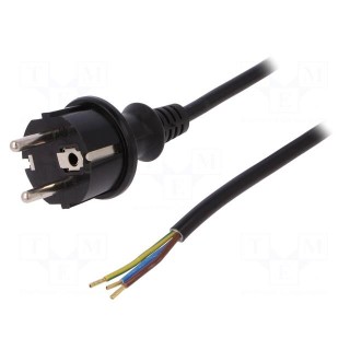 Cable | SCHUKO plug,CEE 7/7 (E/F) plug,wires | 3m | black | PVC | 16A