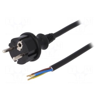 Cable | SCHUKO plug,CEE 7/7 (E/F) plug,wires | 5m | black | PVC | 16A