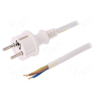 Cable | SCHUKO plug,CEE 7/7 (E/F) plug,wires | 5m | white | PVC | 16A