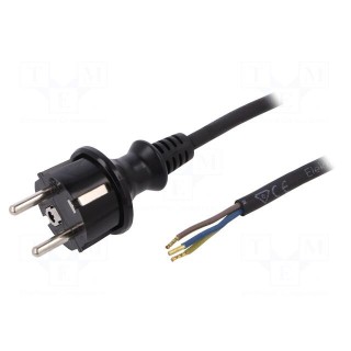 Cable | SCHUKO plug,CEE 7/7 (E/F) plug,wires | 1.5m | black | rubber