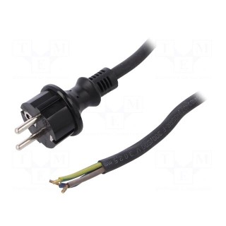Cable | SCHUKO plug,CEE 7/7 (E/F) plug,wires | 1.5m | black | rubber