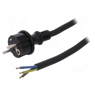 Cable | SCHUKO plug,CEE 7/7 (E/F) plug,wires | 10m | black | rubber