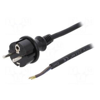 Cable | SCHUKO plug,CEE 7/7 (E/F) plug,wires | 2m | black | rubber