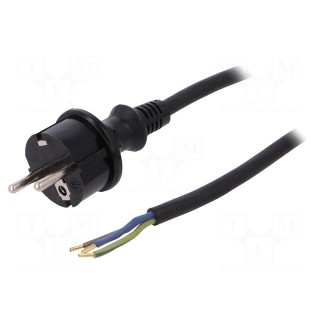 Cable | SCHUKO plug,CEE 7/7 (E/F) plug,wires | 2m | black | rubber