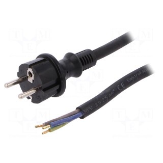 Cable | SCHUKO plug,CEE 7/7 (E/F) plug,wires | 3m | black | rubber