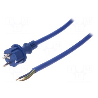 Cable | SCHUKO plug,CEE 7/7 (E/F) plug,wires | 3m | blue | rubber