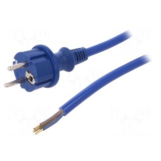 Cable | SCHUKO plug,CEE 7/7 (E/F) plug,wires | 4m | blue | rubber