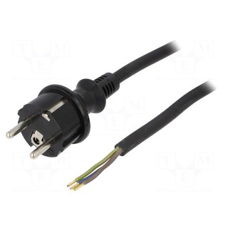 Cable | SCHUKO plug,CEE 7/7 (E/F) plug,wires | 4.5m | black | rubber