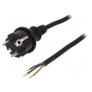 Cable | SCHUKO plug,CEE 7/7 (E/F) plug,wires | 4m | black | rubber