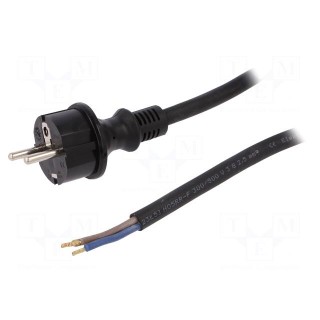 Cable | SCHUKO plug,CEE 7/7 (E/F) plug,wires | 3m | black | rubber