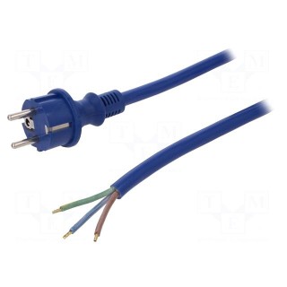 Cable | SCHUKO plug,CEE 7/7 (E/F) plug,wires | 4m | blue | rubber