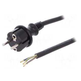 Cable | SCHUKO plug,CEE 7/7 (E/F) plug,wires | 5m | black | rubber