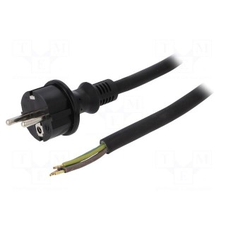 Cable | SCHUKO plug,CEE 7/7 (E/F) plug,wires | 5m | black | rubber