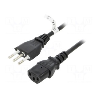 Cable | CEI 23-50 (L) plug,IEC C13 female | PVC | 1.8m | black | 10A