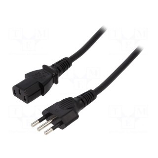 Cable | IEC C13 female,CEI 23-50 (L) plug | 1.8m | black | PVC | 10A