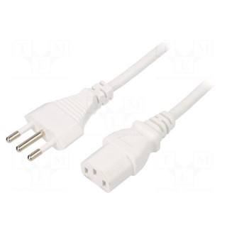 Cable | 3x1mm2 | CEI 23-50 (L) plug,IEC C13 female | PVC | 1m | white
