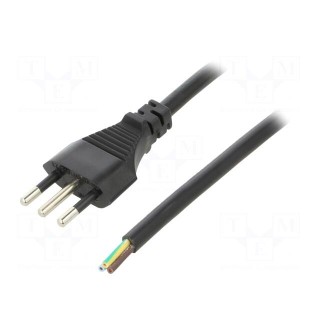 Cable | 3x1mm2 | CEI 23-50 (L) plug,wires | PVC | 1.8m | black | 10A
