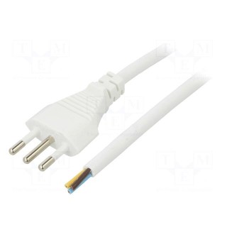 Cable | 3x0.75mm2 | CEI 23-50 (L) plug,wires | PVC | 1.8m | white | 10A