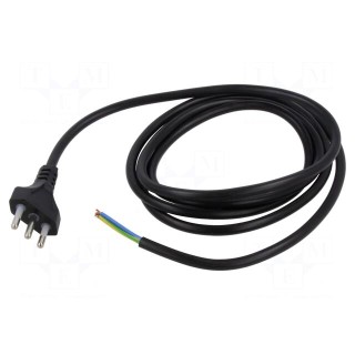 Cable | 3x0.75mm2 | CEI 23-50 (L) plug,wires | PVC | 2m | black | 10A