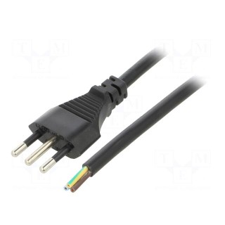 Cable | 3x0.75mm2 | CEI 23-50 (L) plug,wires | PVC | 3m | black | 10A
