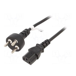 Cable | DE1-13P (K) plug,IEC C13 female | PVC | 2m | black | 10A | 250V
