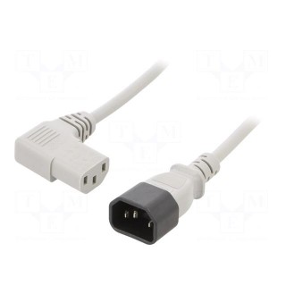 Cable | 3x1mm2 | IEC C13 female 90°,IEC C14 male | PVC | 1m | grey | 10A