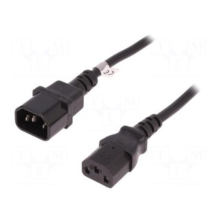 Cable | IEC C13 female,IEC C14 male | 5m | black | 3x1mm2 | 10A | 250V