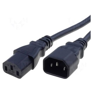Cable | IEC C13 female,IEC C14 male | 2m | black | PVC | 3x1mm2 | 10A